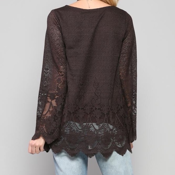 LAST CHANCE $5 SALE Dark Chocolate Lace Blouse - Picture 4 of 9